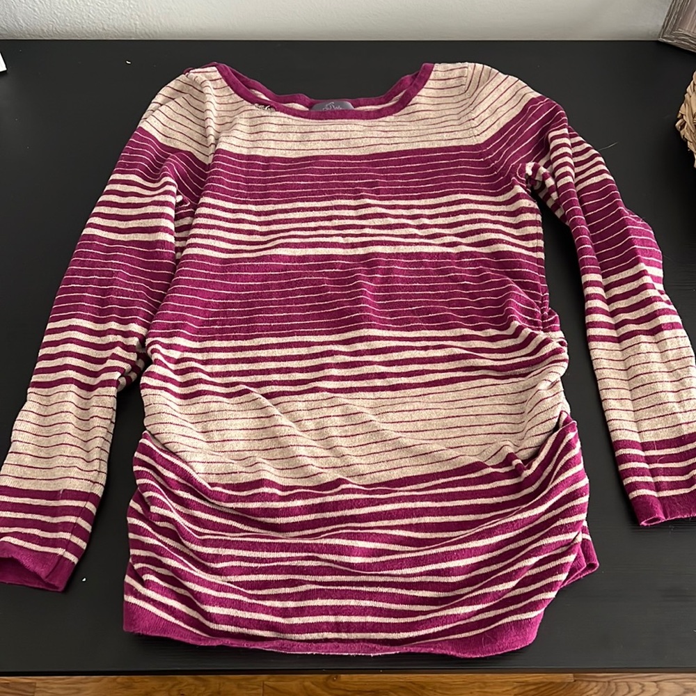 Pink and tan long sleeve maternity shirt